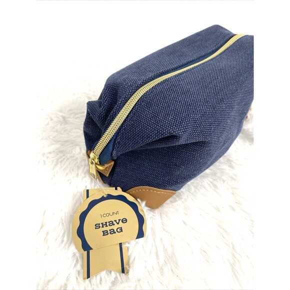 Made For Retail Men's Shave Bag Diagonal Snap Sides Zipper Top Navy Blue Travel - Picture 2 of 7